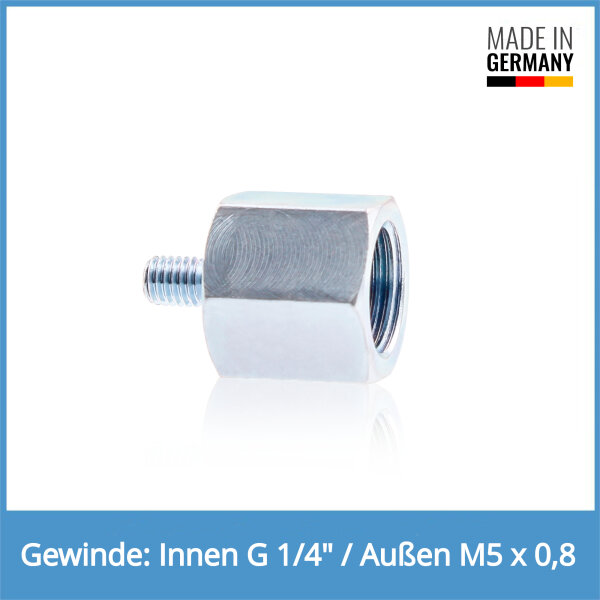 Reduziernippel Innen: G 1/4" / Au&szlig;en: M5 x 0,8 Stahl verzinkt