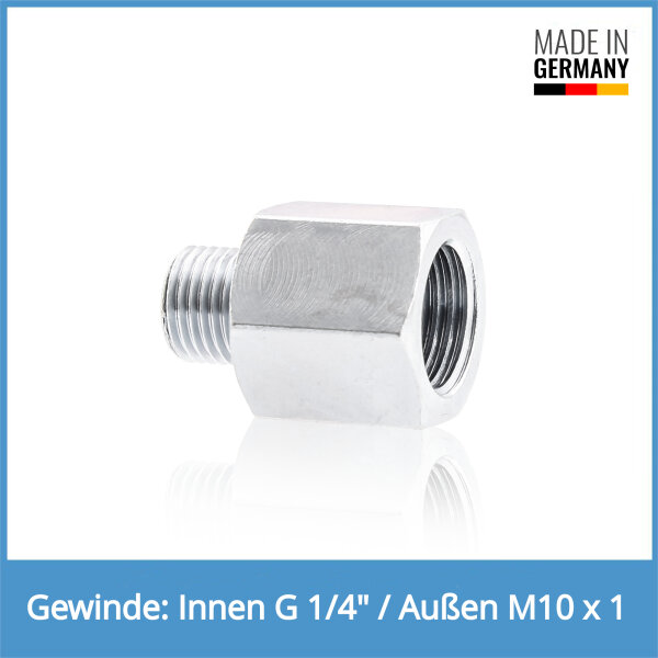 Reduziernippel Innen: G 1/4" / Au&szlig;en: M10 x 1 Stahl verzinkt
