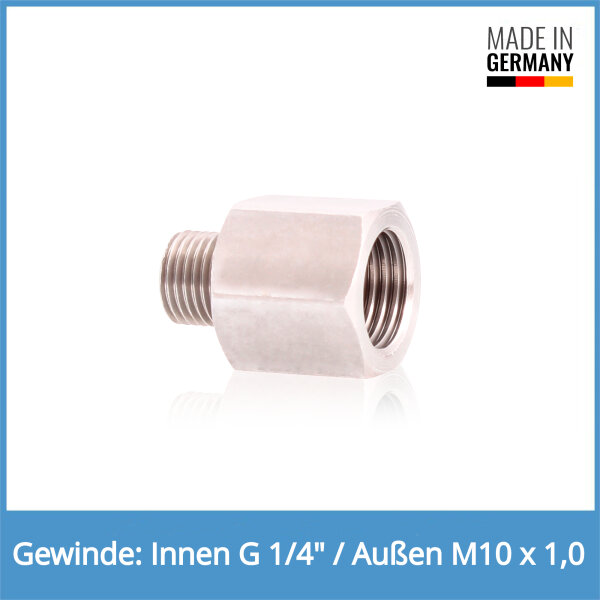 Reduziernippel Innen: G 1/4" / Au&szlig;en: M10 x 1,5 Edelstahl V2A