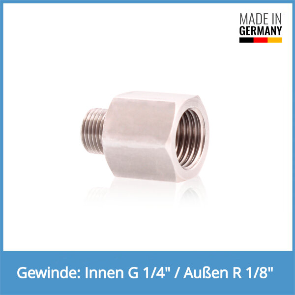 Reduziernippel Innen: G 1/4" / Au&szlig;en: NPT 1/8" Edelstahl V2A