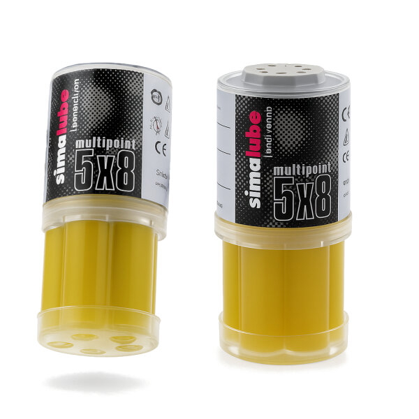 Simalube Multipoint Schmierstoffgeber 5 x 8ml gef&uuml;llt mit halbfl&uuml;ssigem Fliessfett f&uuml;r die Lebensmittelindustrie