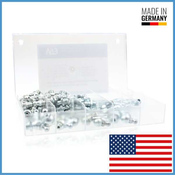 115 teiliges Sortiment verzinkter amerikanischer UNF-Kegelschmiernippel