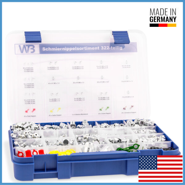 Sortiment verzinkter UNF-, UNC- und NPT Kegelschmiernippel 322 tlg.