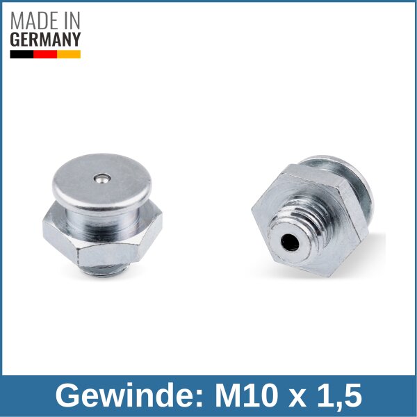 Flachschmiernippel DIN 3404 M1 (&Oslash;16mm) M10 x 1,5 Stahl verzinkt