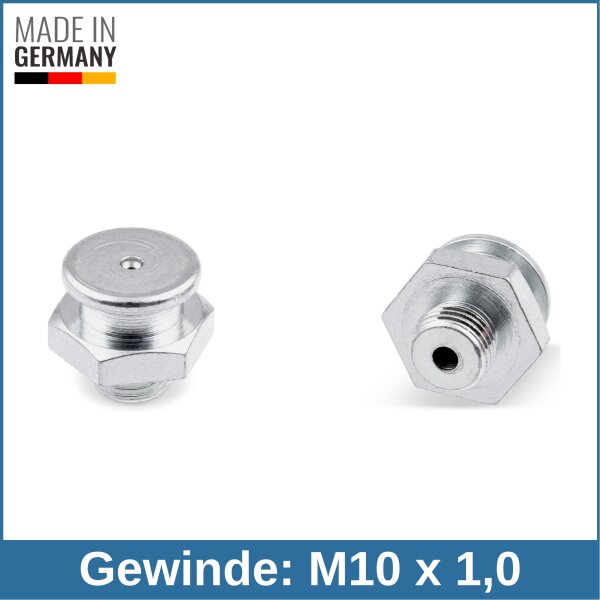 Flachschmiernippel DIN 3404 M1 (&Oslash;16mm) M10 x 1,0 Stahl verzinkt
