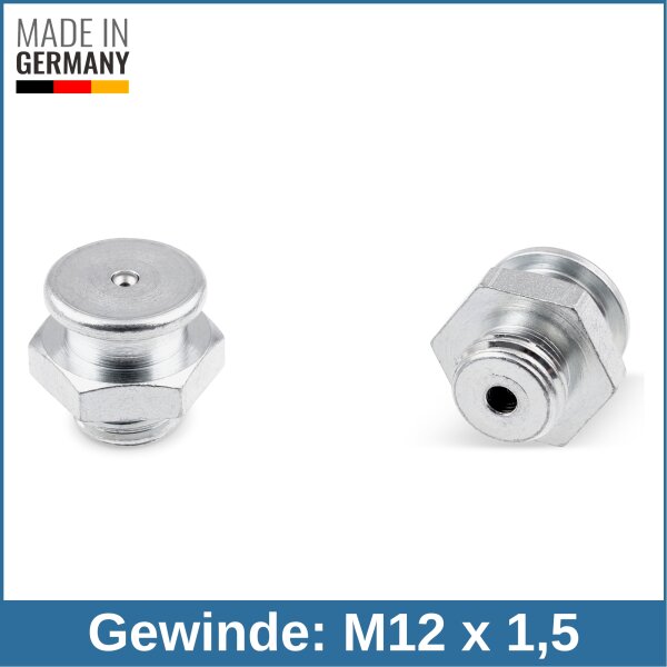 Flachschmiernippel DIN 3404 M1 (&Oslash;16mm) M12 x 1,5 Stahl verzinkt