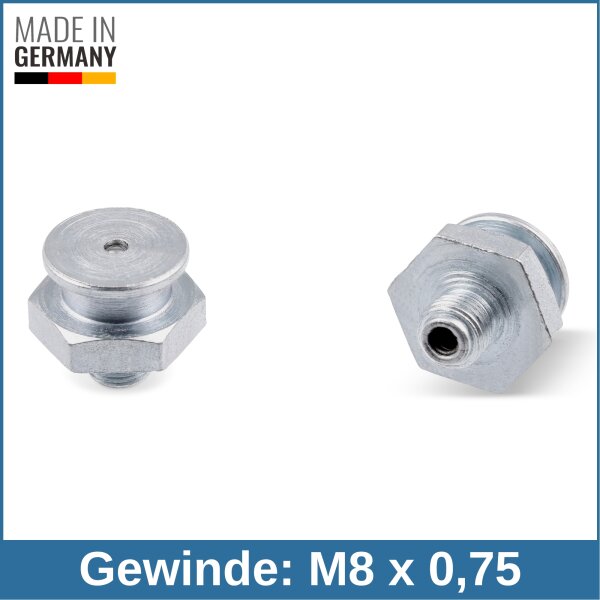 Button Head Grease Nipples DIN 3404 M1 (&Oslash;16mm) M8 x 0,75 steel zinc-plated