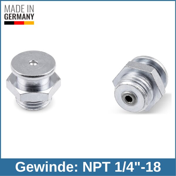 Flachschmiernippel DIN 3404 M1 (&Oslash;16mm) NPT 1/4" Stahl verzinkt