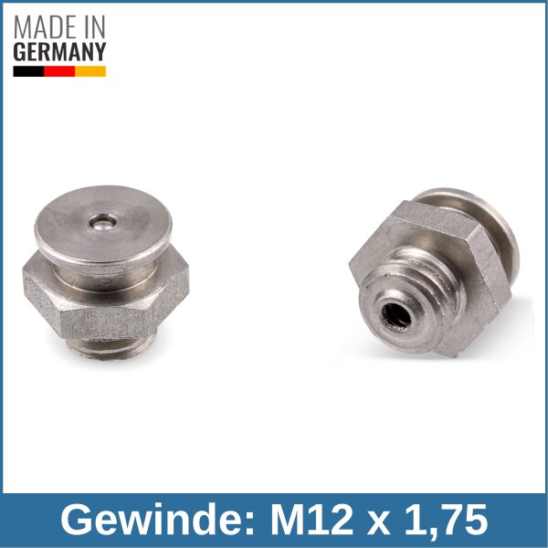 Flachschmiernippel DIN 3404 M1 (&Oslash;16mm) M12 x 1,75 Edelstahl V2A