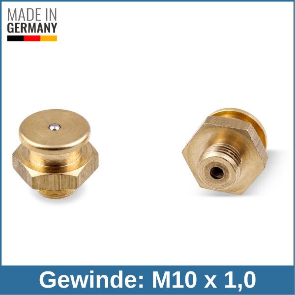 Button Head Grease Nipples DIN 3404 M1 (&Oslash;16mm) M10 x 1,0 brass