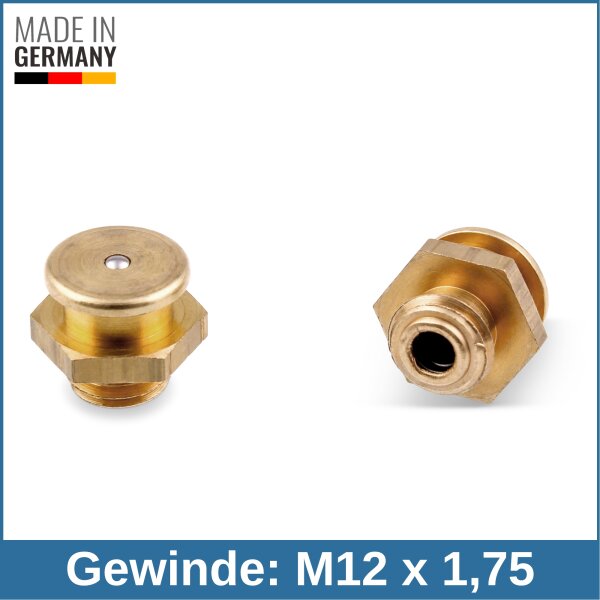 Button Head Grease Nipples DIN 3404 M1 (&Oslash;16mm) M12 x 1,75 brass
