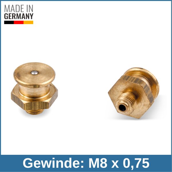Button Head Grease Nipples DIN 3404 M1 (&Oslash;16mm) M8 x 0,75 brass