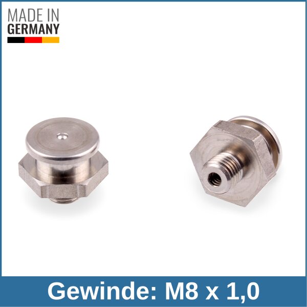 Flachschmiernippel DIN 3404 M1 (&Oslash;16mm) M8 x 1,0 Edelstahl V4A