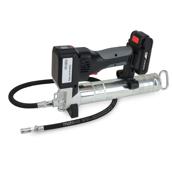 Akku-Fettpresse 18 V Li-Ion f&uuml;r 500ccm loses Fett / 400g Kartuschen - Schlauch, Mundst&uuml;ck und Ladeger&auml;t