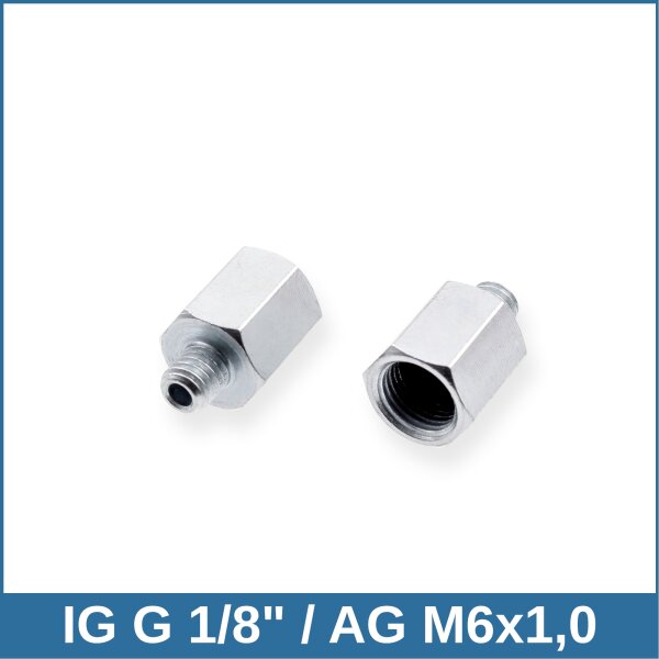 Schmiernippelverl&auml;ngerung IG: G 1/8" / AG: M6x1,0 20mm (Verl&auml;ngerung um 14mm) 12/6kant Stahl verzinkt