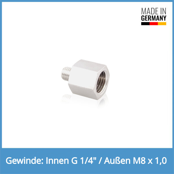 Reduziernippel Innen: G 1/4" / Au&szlig;en: M8 x 1,0 Messing vernickelt