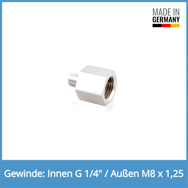 Reduziernippel Innen: G 1/4" / Au&szlig;en: M8 x 1,25 Messing vernickelt