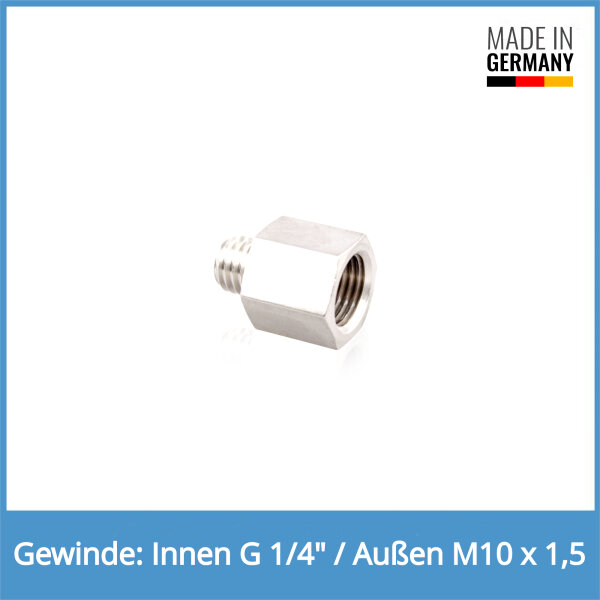 Reduziernippel Innen: G 1/4" / Au&szlig;en: M10 x 1,5 Messing vernickelt