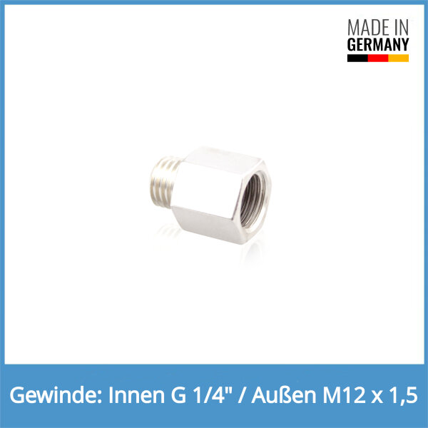 Reduziernippel Innen: G 1/4" / Au&szlig;en: M12 x 1,5 Messing vernickelt